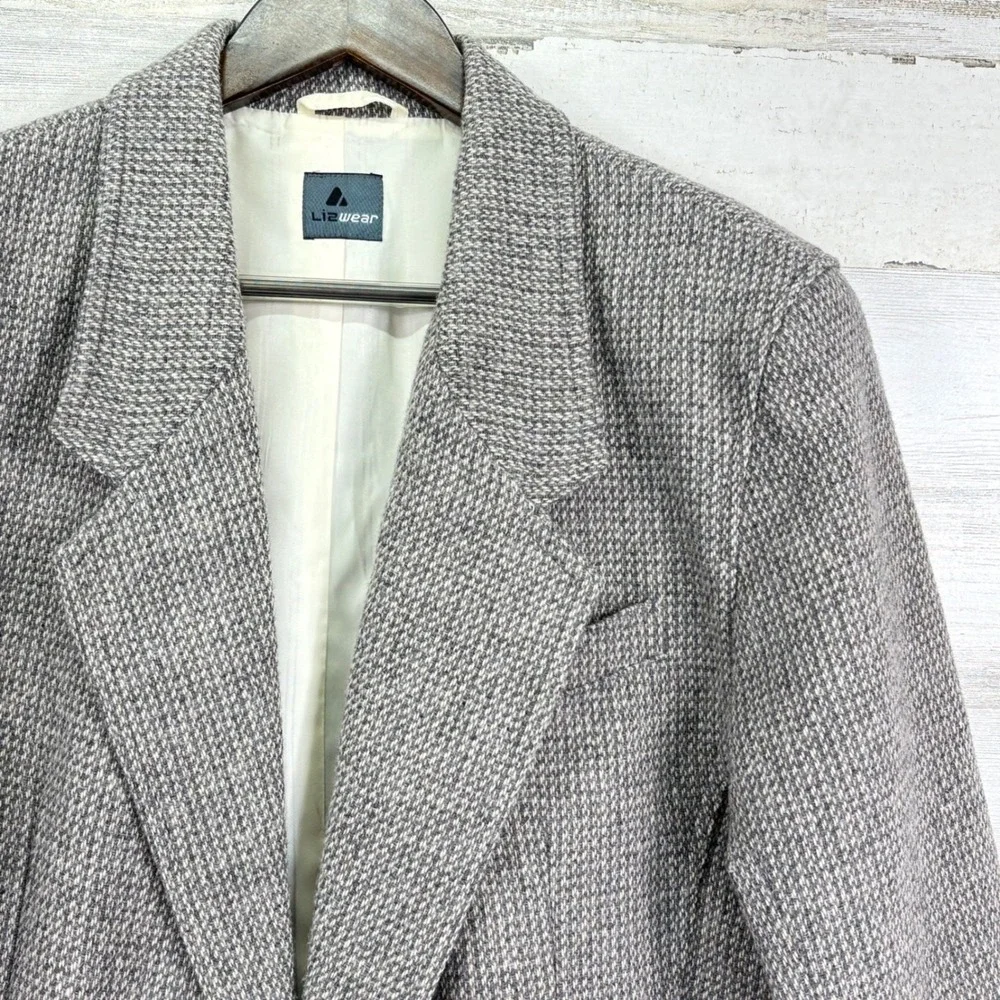 Lizwear Womens Soft Tweed Blazer Jacket‎ Gray Wool Mohair Blend Textured Size 12